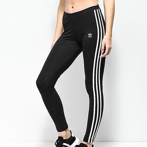 Black Adidas Leggings White Stripes